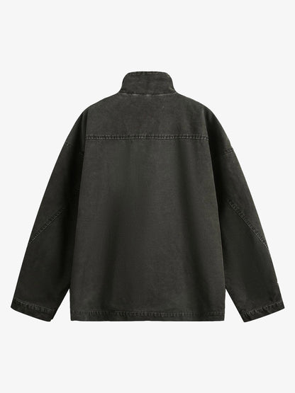 Retro Washed Distressed Multi-Pocket Work Jacket 