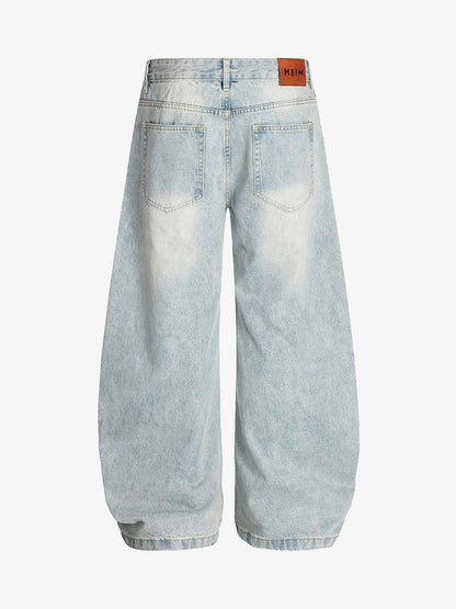 Washed Distressed Barrel Jeans 