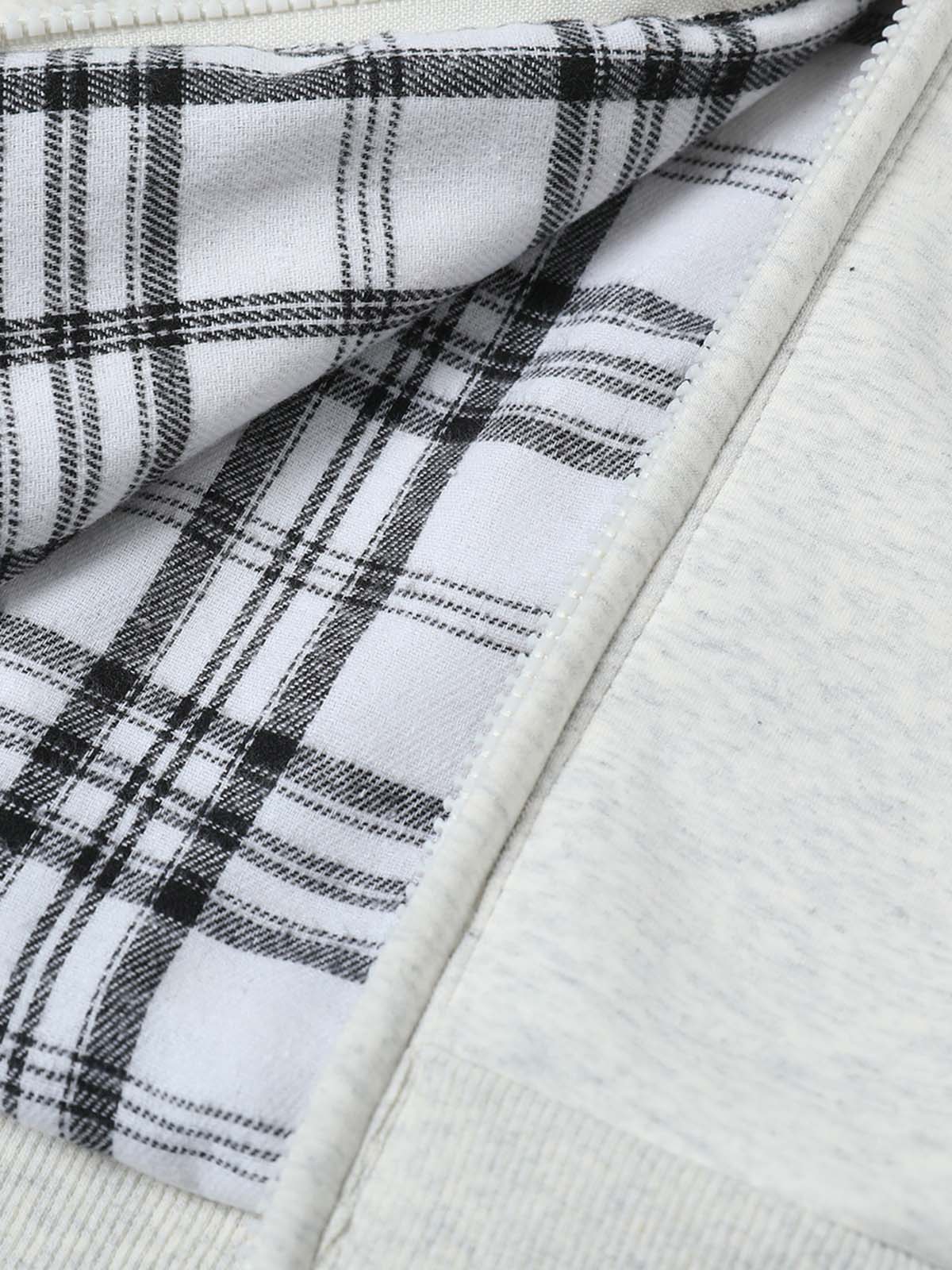 Retro Plaid Lining Zip Up Hooded Sweatshirt 