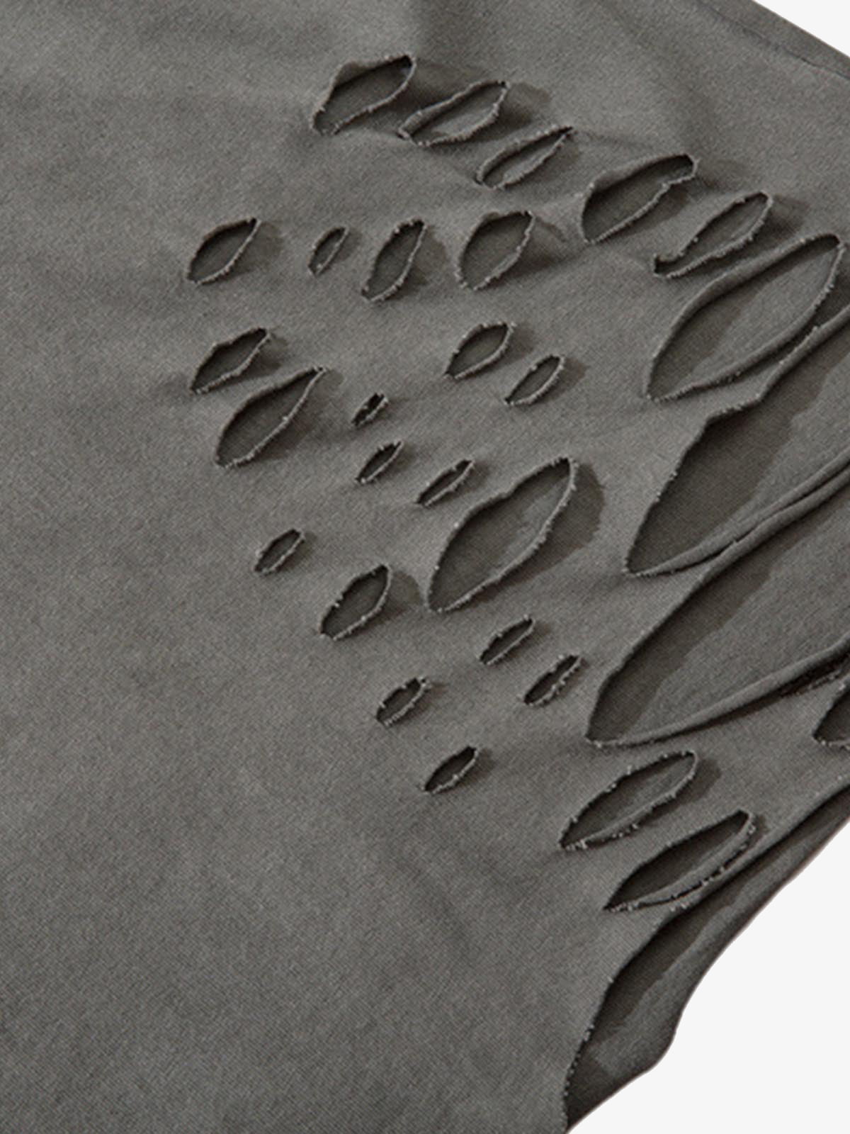 Distressed Ripped Graphic Cross Print Vest 