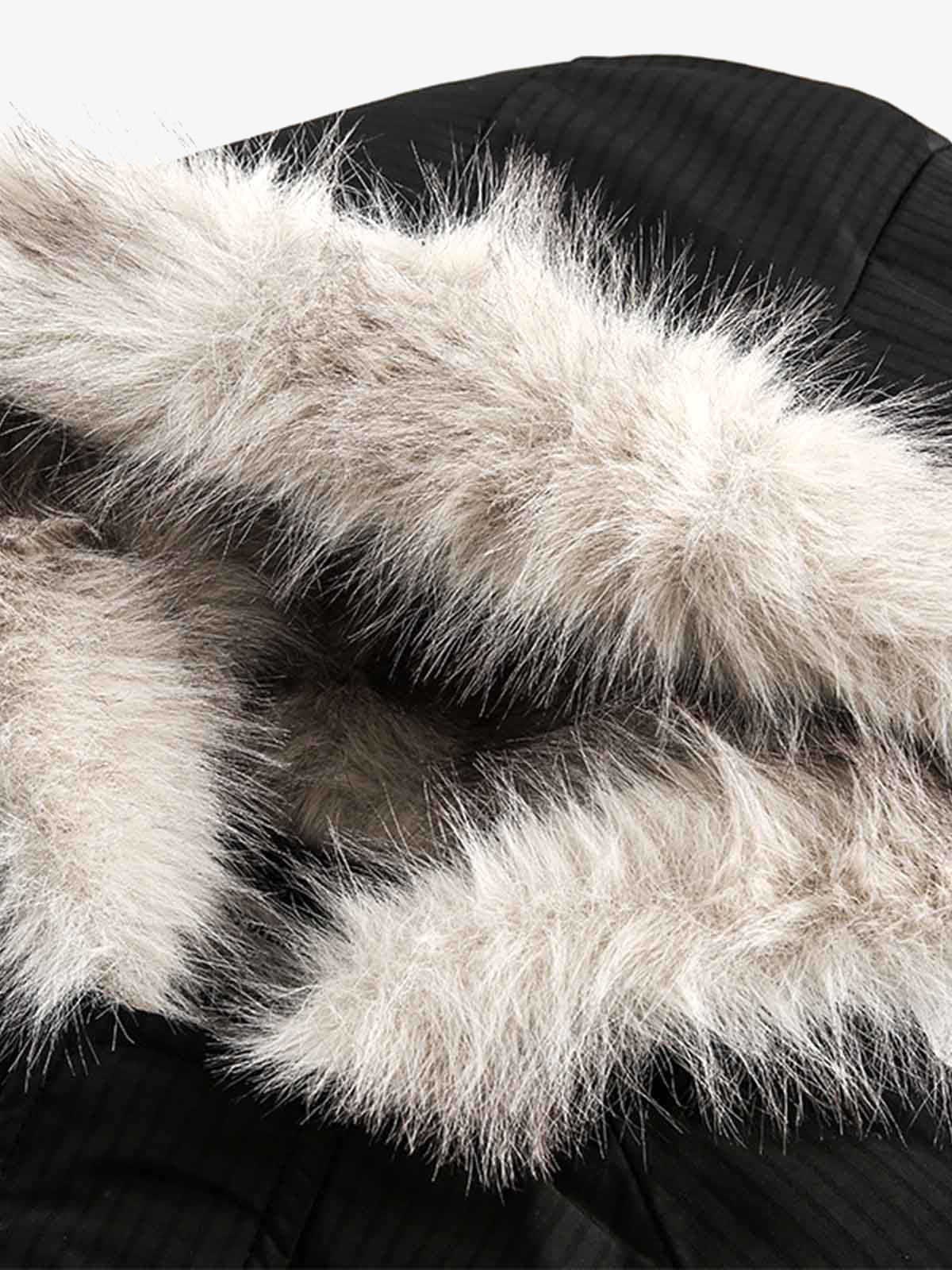 Retro Fur Hooded Fleece Bomber Jacket 