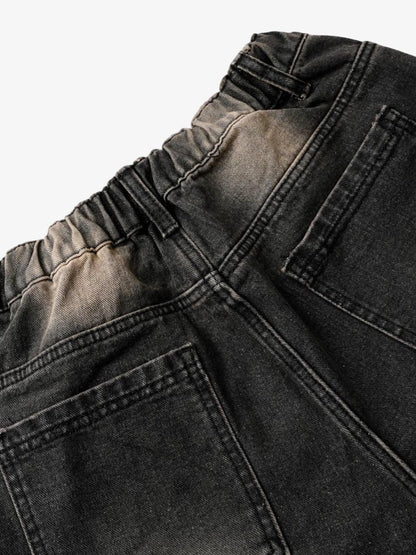 Washed Distressed Raw Edge Denim Jorts 