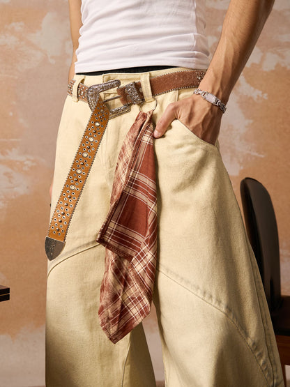 Washed Distressed Detachable Scarf Barrel Jeans 