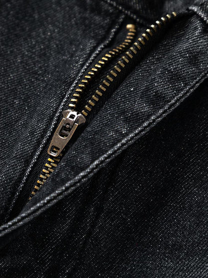 Washed Distressed Stitching Camouflage Straight Jeans 