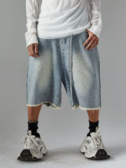 Distressed Rhinestone Denim Jorts - 2454 