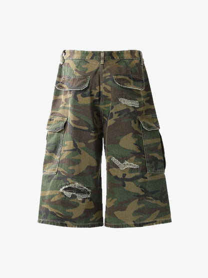 Retro Ripped Camouflage Cropped Jorts - 2387 