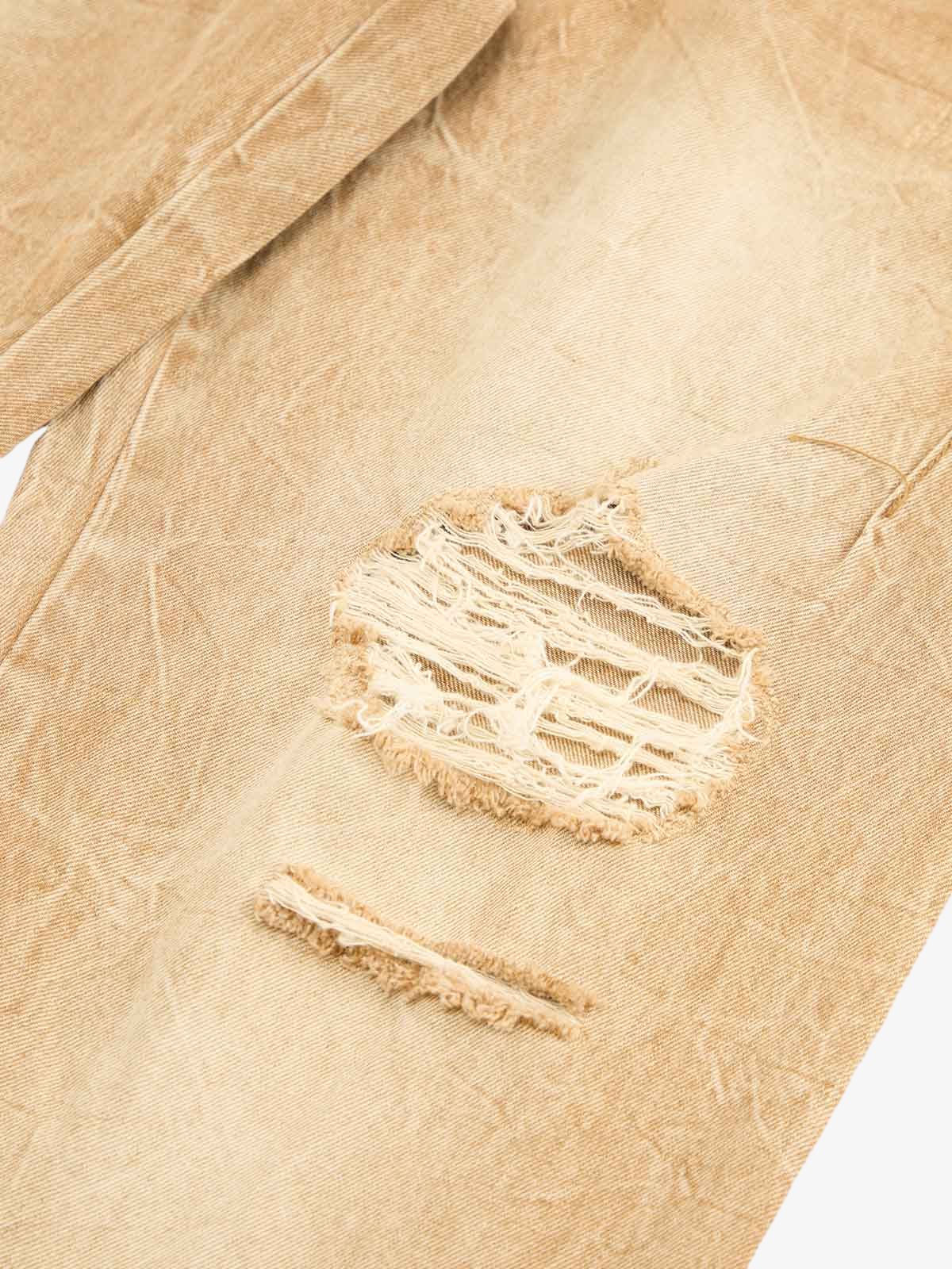 Vintage Washed Distressed Straight Jeans 