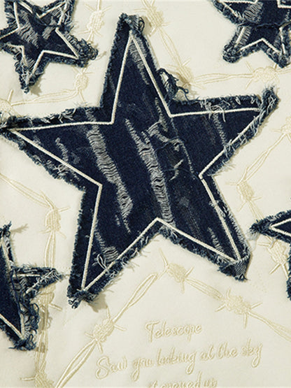 Thesupermade Star Patch Embroidered Hooded Fleece Sweatshirt 