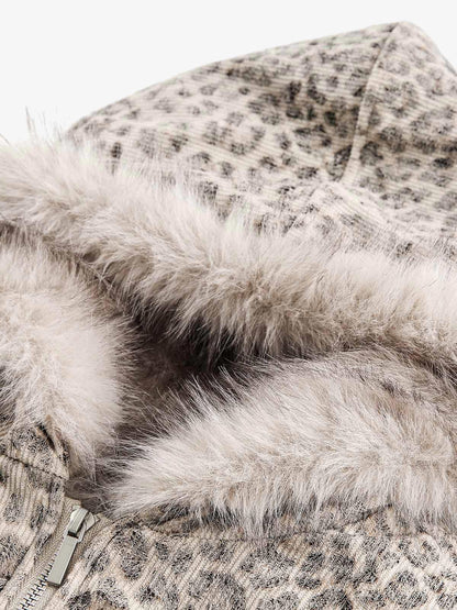 Cheetah Print Mink Fur Hooded Jacket - 2270 