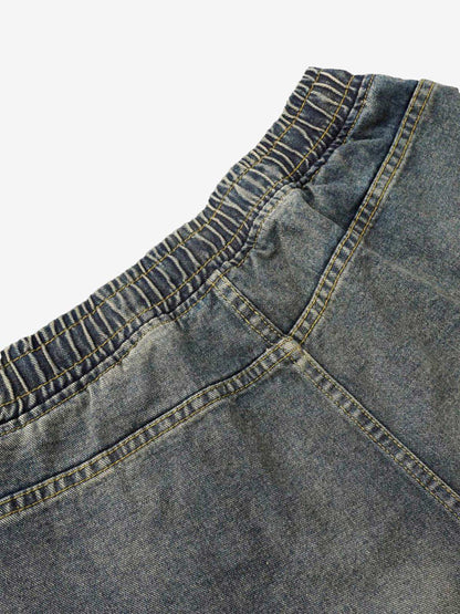 Washed Distressed Split Drawstring Barrel Jeans 