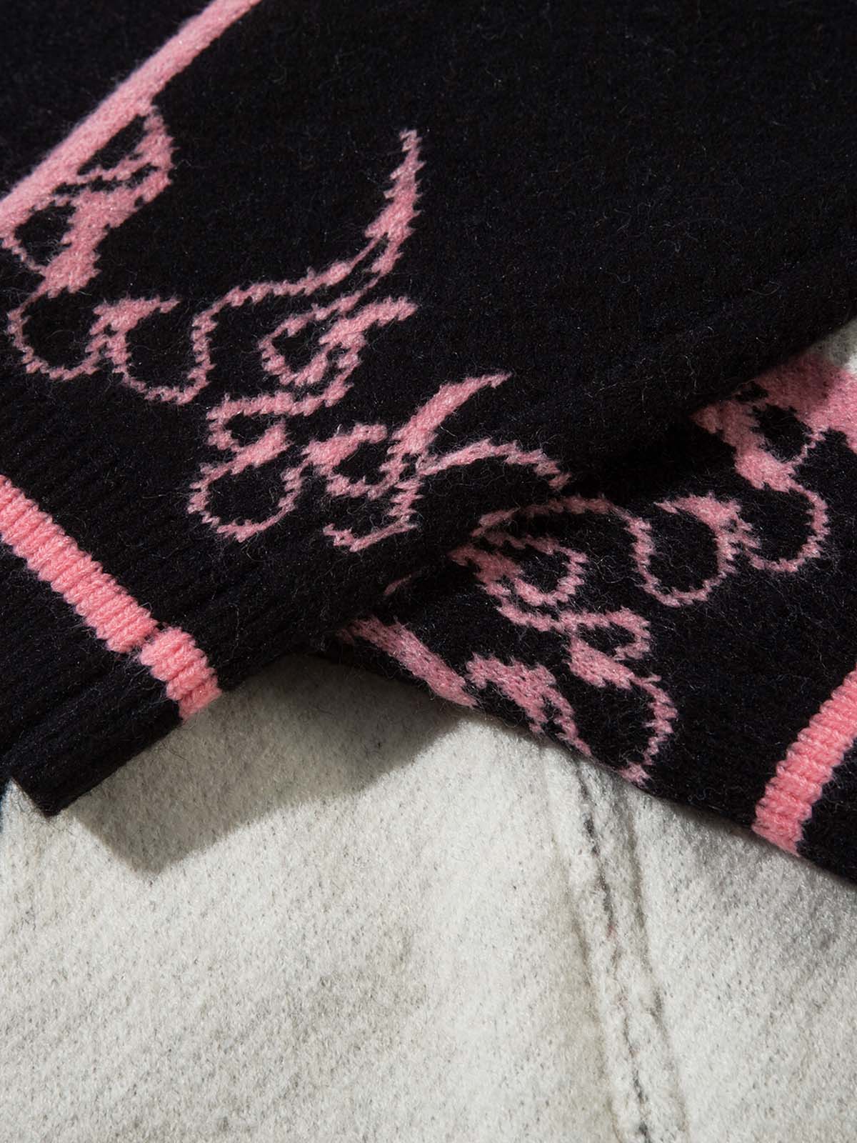 Thesupermade Contrast Color Jacquard Mock Neck Zipper Sweater 