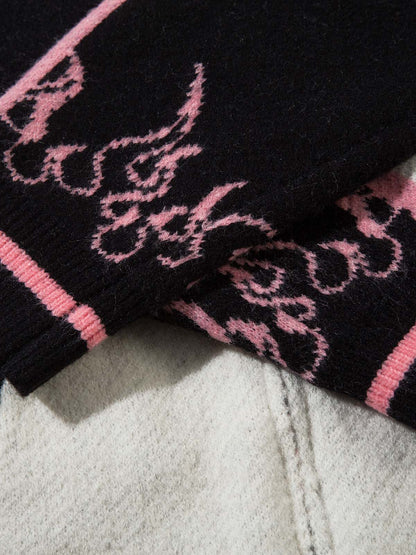 Thesupermade Contrast Color Jacquard Mock Neck Zipper Sweater 