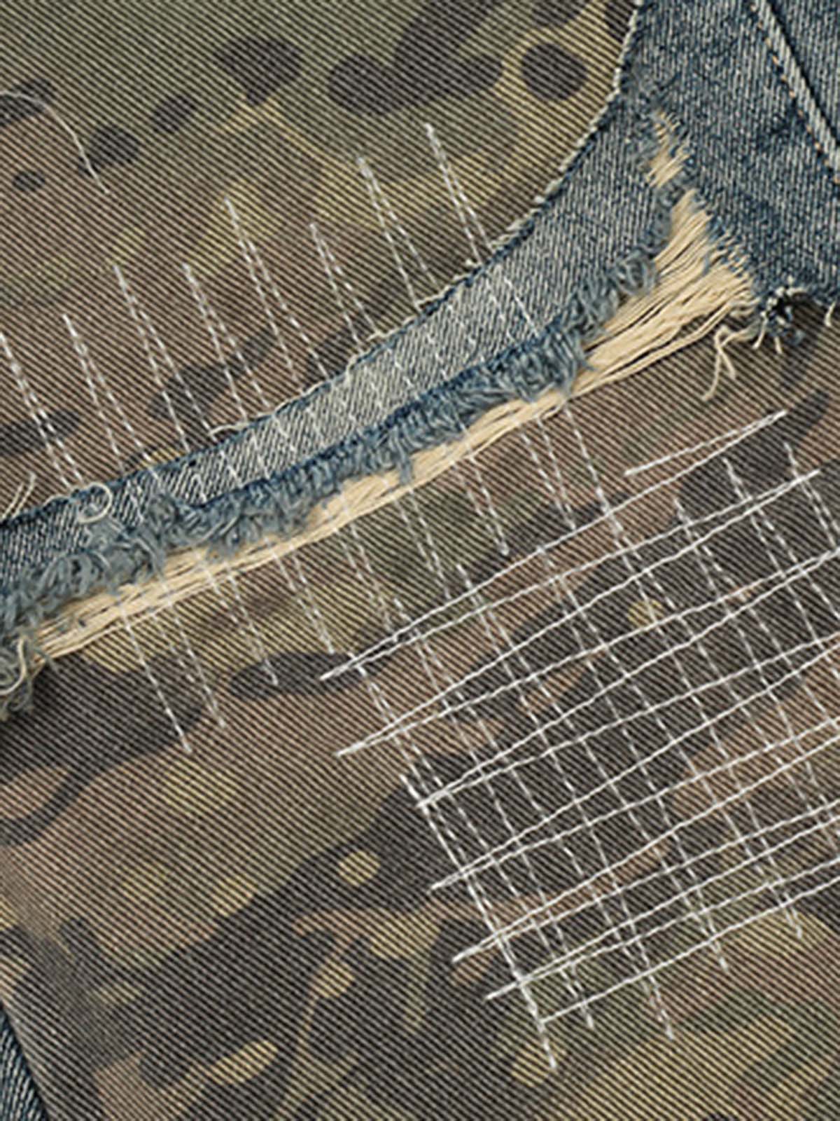 Ripped Camouflage Patchwork Baggy Jeans 