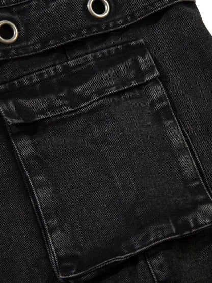 Grommet Design Multi-Pocket Cargo Jeans 