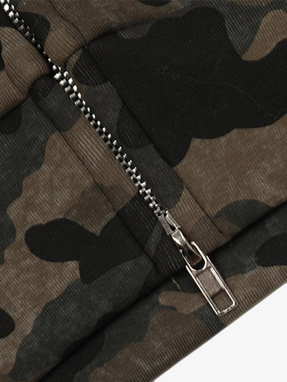 Hotfix Rhinestones Camouflage Fur Hooded Fleece Jacket - 2357 