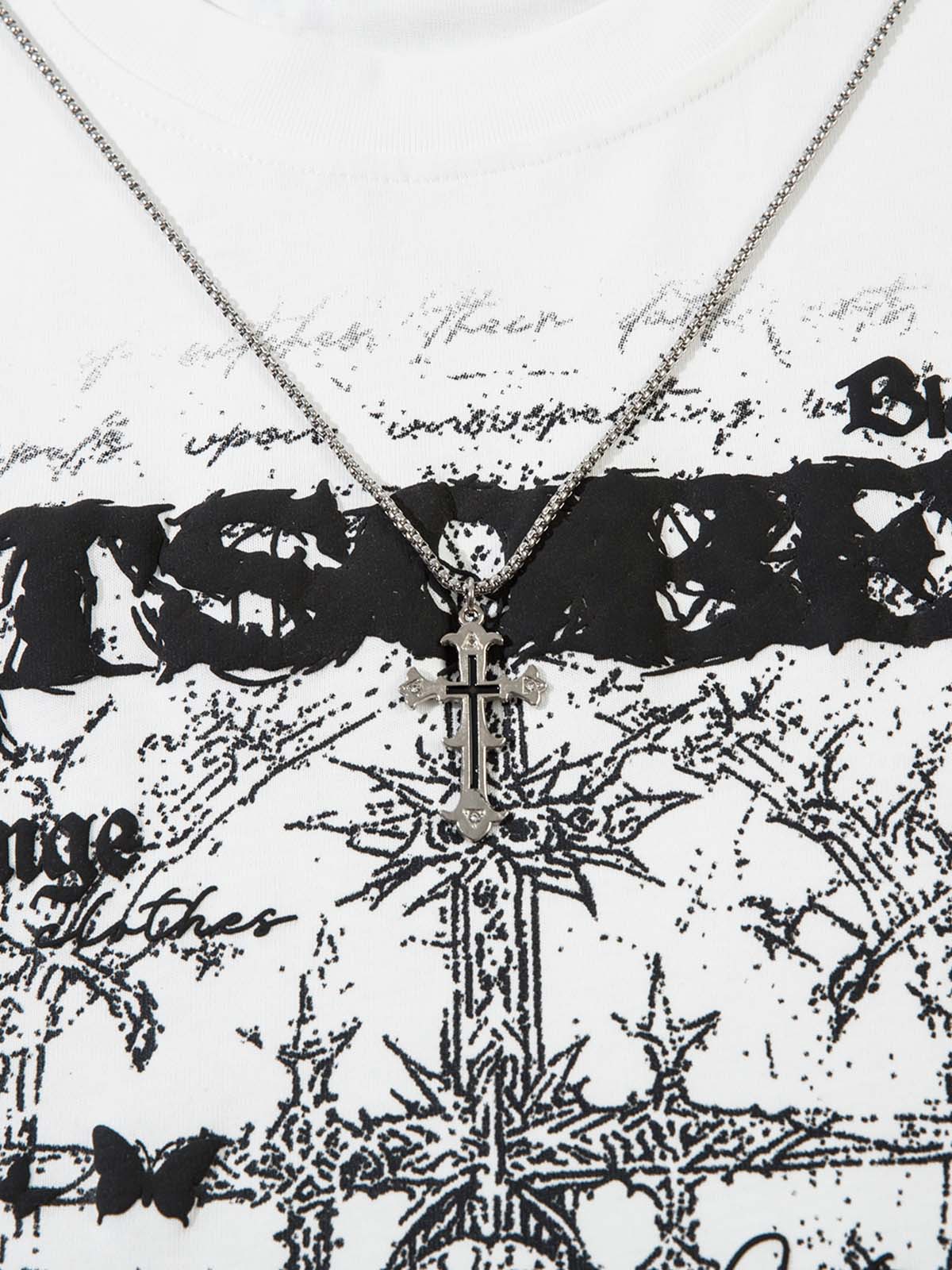 Thesupermade Star Necklace Cross Graphic Long Sleeve T-shirt 