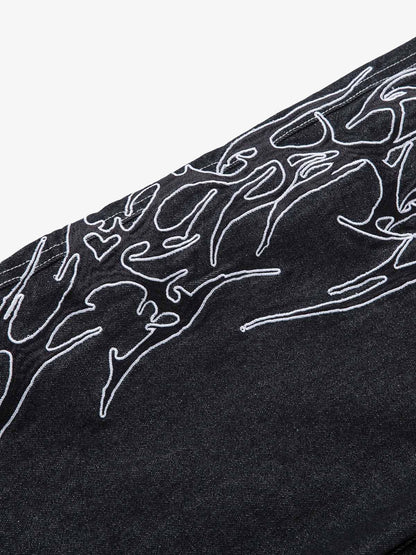 Embroidered Flame Baggy Jeans 