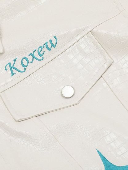 Thesupermade Star Embroidered PU Leather Jacket - 2358 