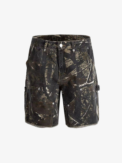 Thesupermade Retro Distressed Camouflage Workwear Hip-Hop Shorts 