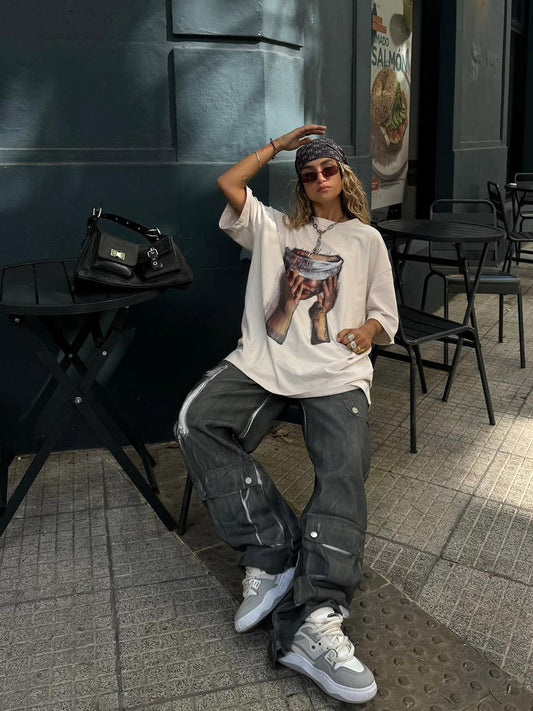 Thesupermade American Tide Loose Print Round Neck T-shirt -1640 