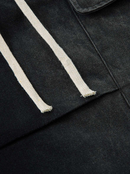 Washed Multi Pocket Drawstring Cargo Jeans 