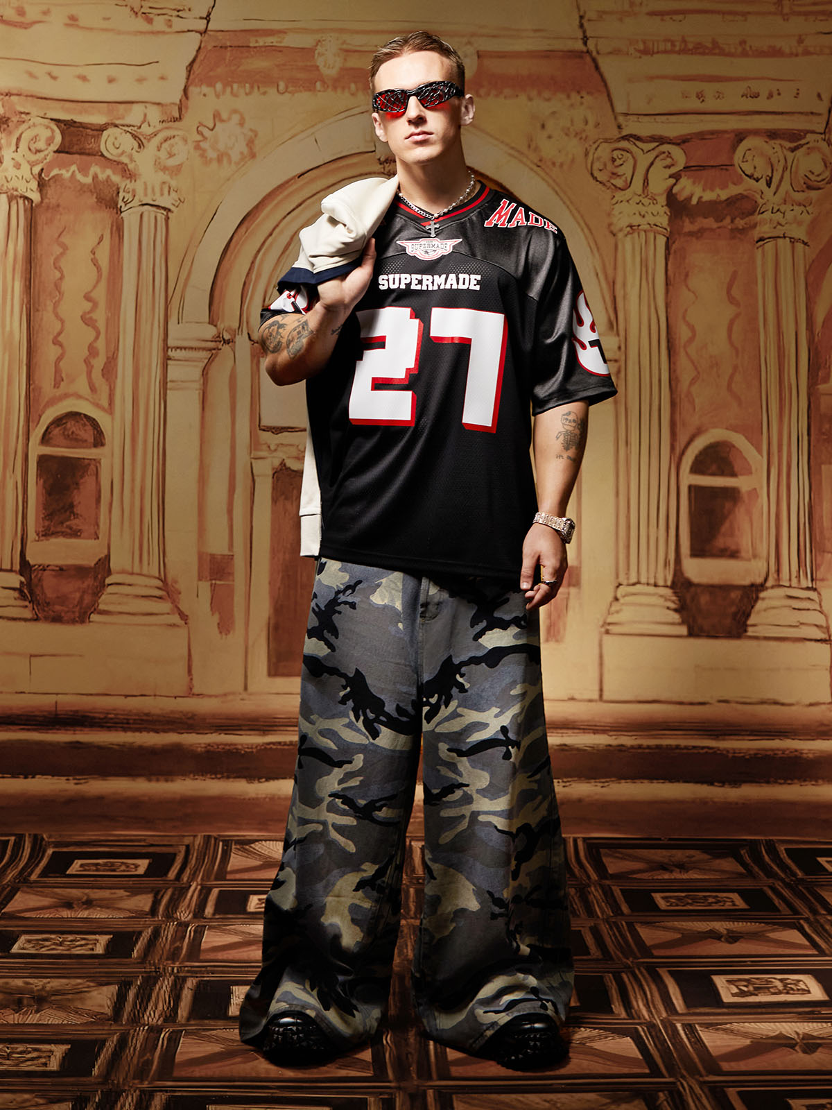 Original Flame Print Football Jersey T-Shirt 