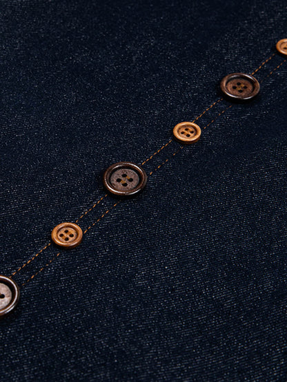 Button Embroidered Barrel Jeans 