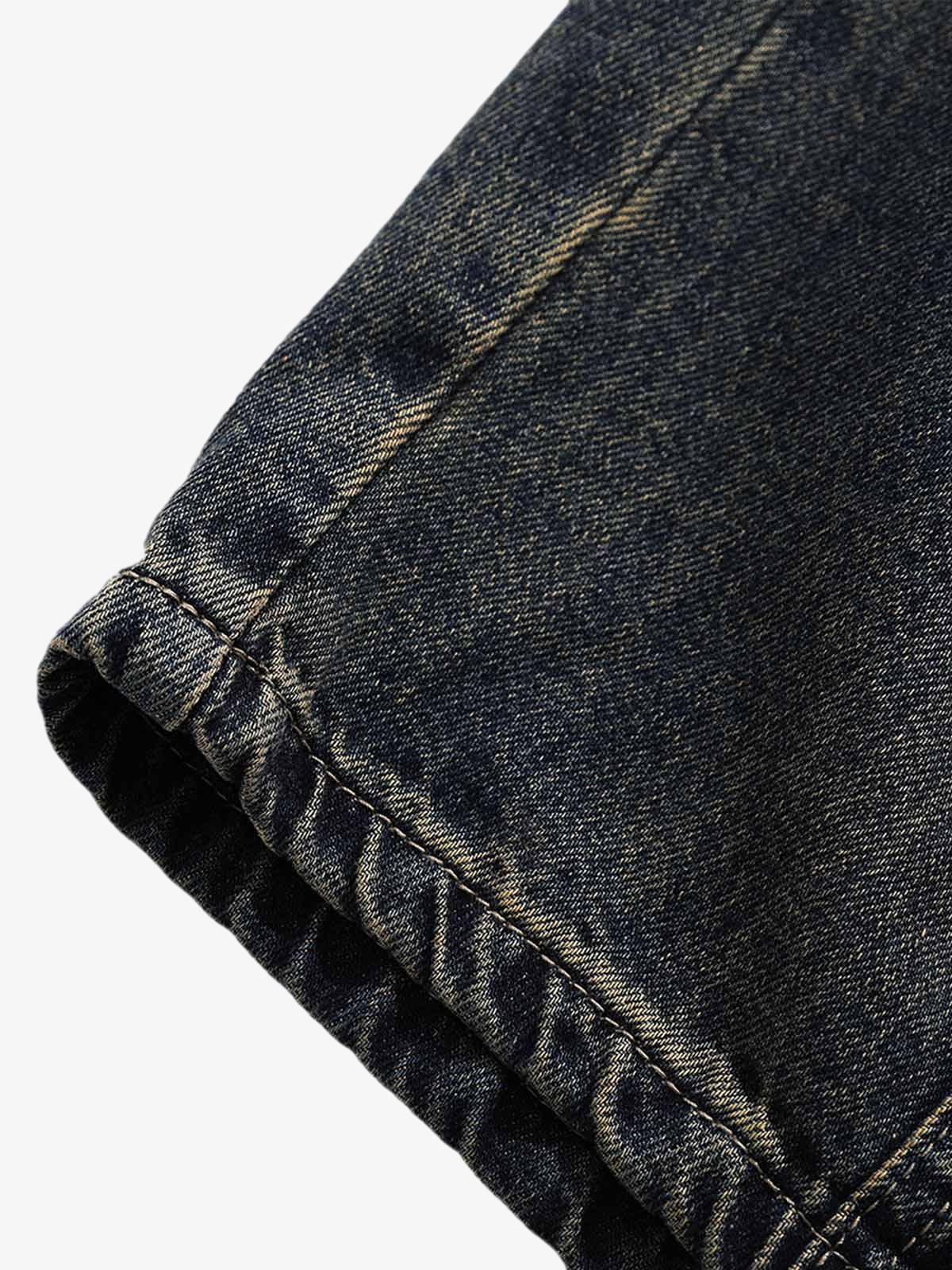Washed Multi-Pocket Baggy Barrel Cargo Jeans 