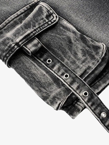 High-Waisted Multi-Pocket Denim Cargo Shorts 