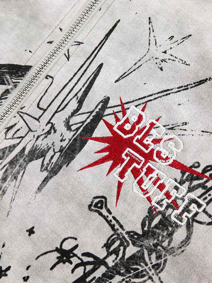 Wasteland Patchwork Graffiti Zip Up Jacket 