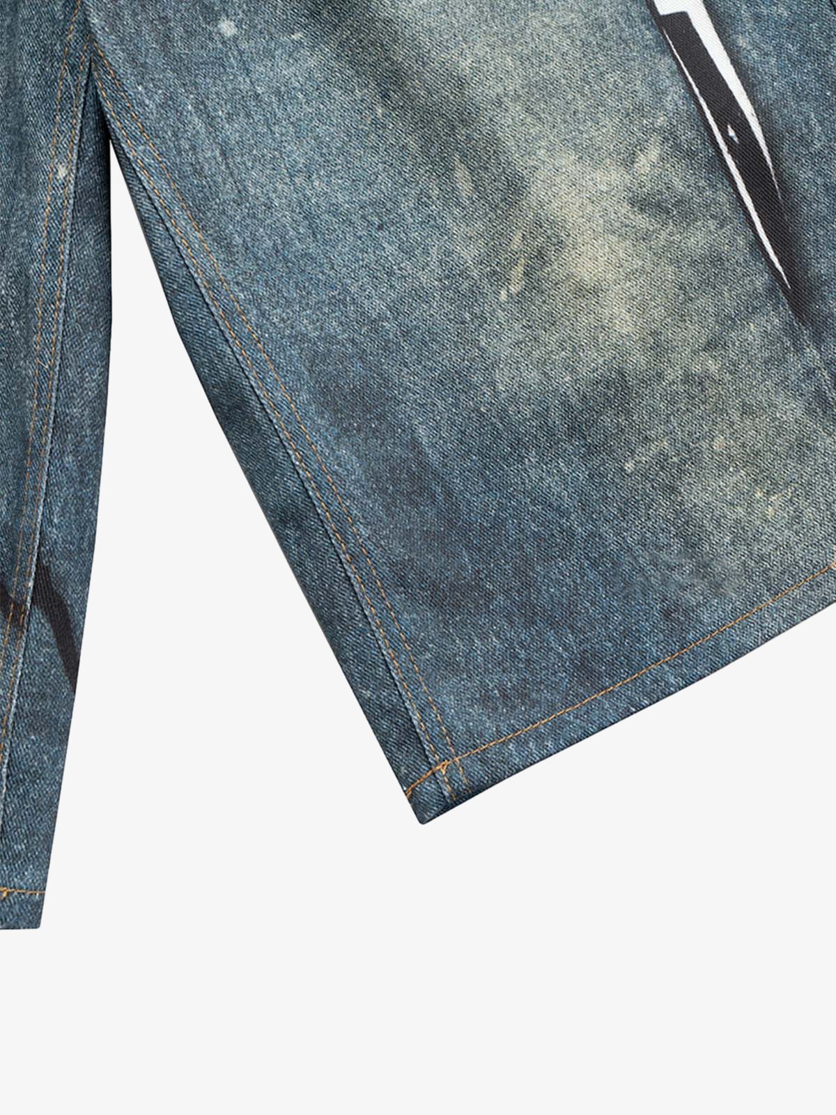 Retro Scissors Print Cropped Denim Shorts 