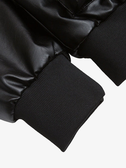 Deconstructed Multi Pocket Fur Hooded PU Leather Jacket 