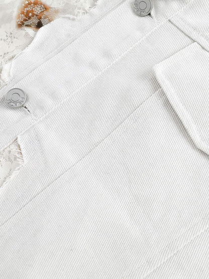 Thesupermade American Retro Lace Patchwork Denim Jacket 