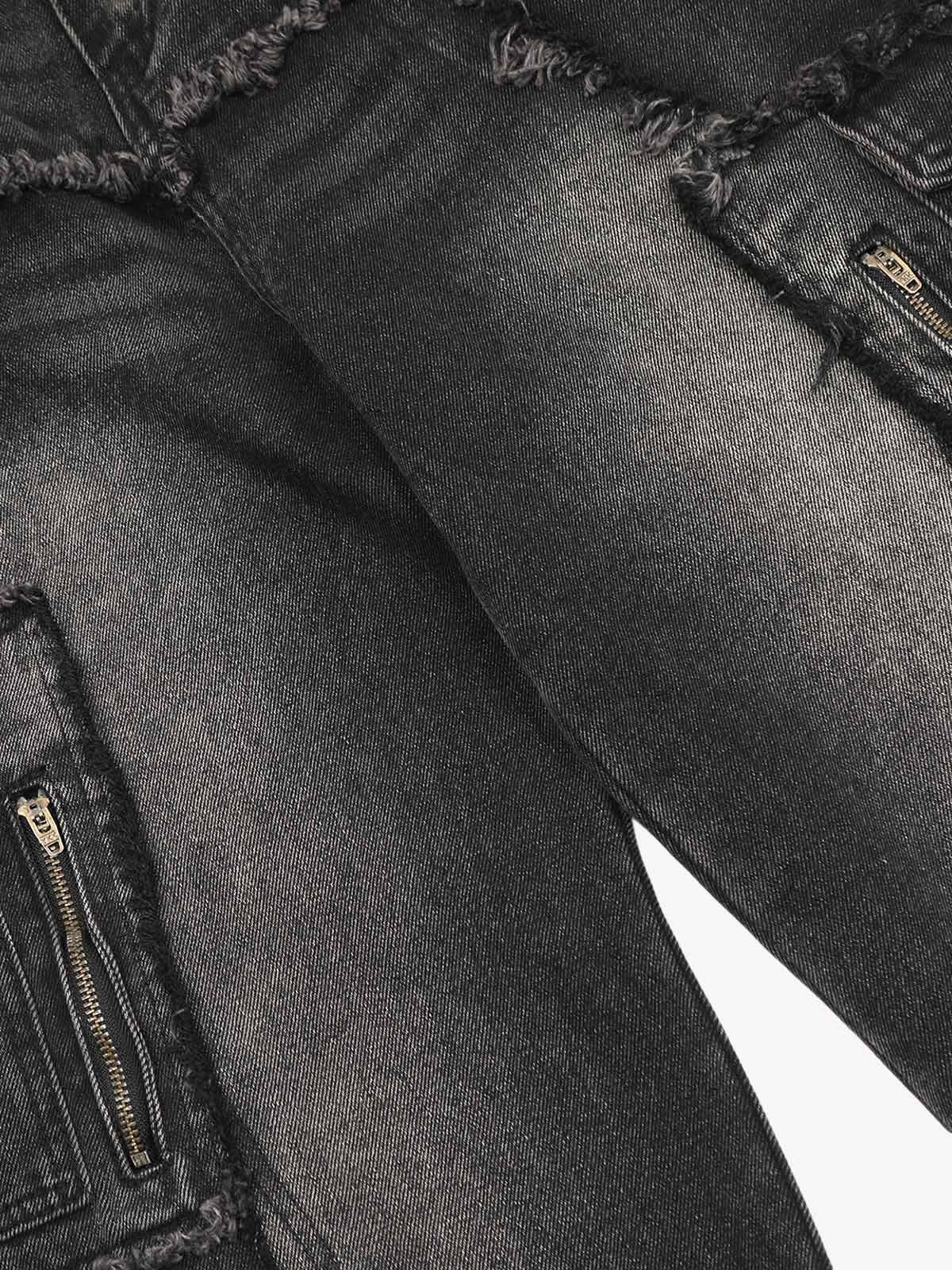 Thesupermade Detressed Raw Edge Multi-pocket Cargo Jeans 