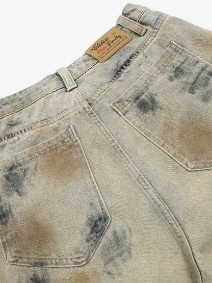 Distressed Tie-Dye Denim Shorts 