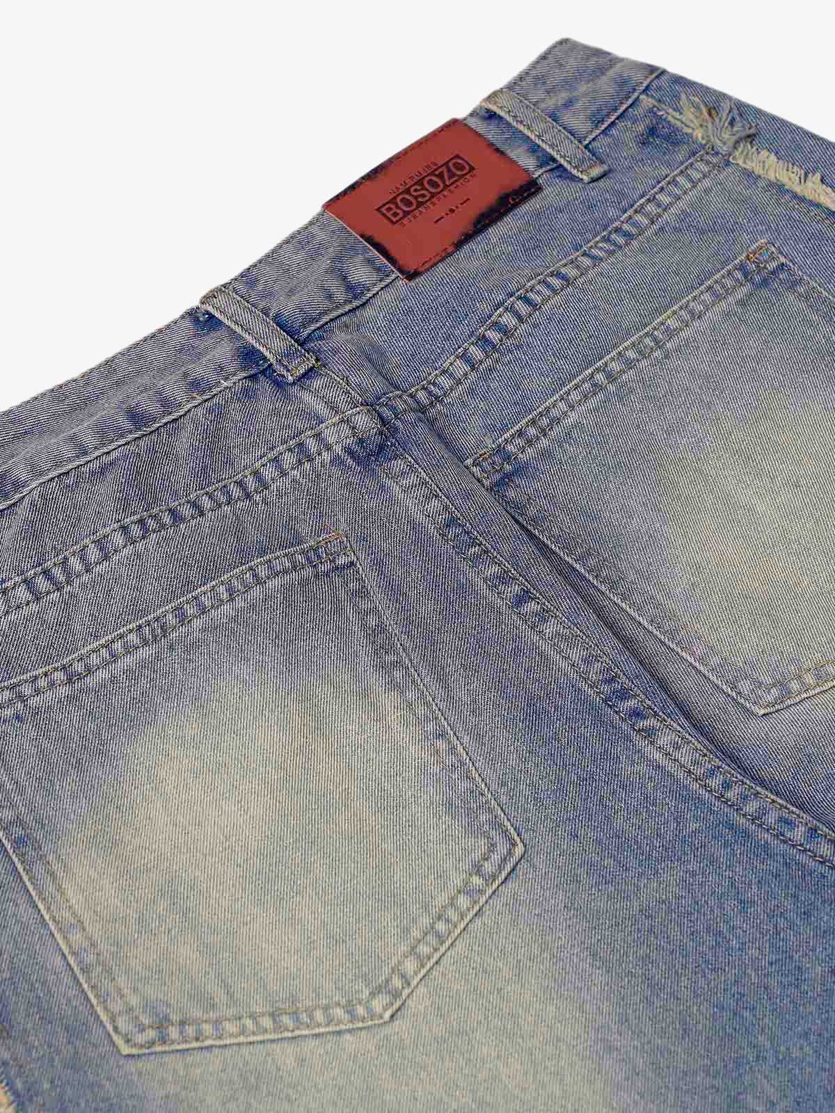 Thesupermade Washed Distressed Raw Edge Baggy Jeans - 2271 