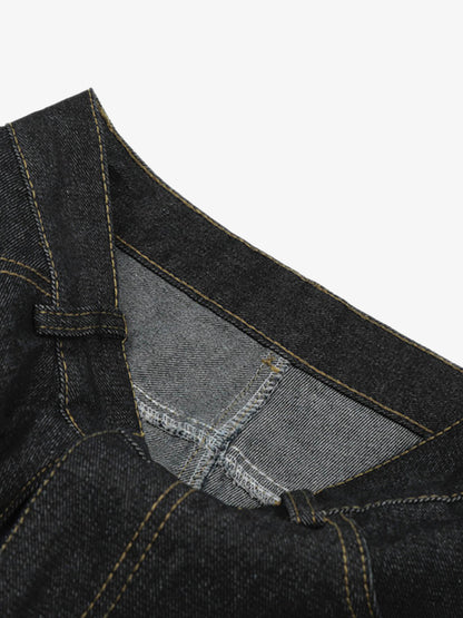 Washed Cheetah Print Patchwork Denim Jorts 