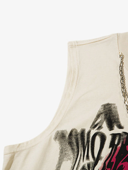 Street Necklace Graffiti Spray-Painted Vest 