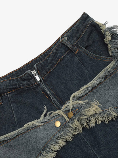 Thesupermade American Pentagram Tassel Patch Denim Shorts - 1681 
