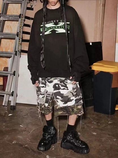 Retro Faux Two-Piece Whisker Camouflage Jorts - 2386 