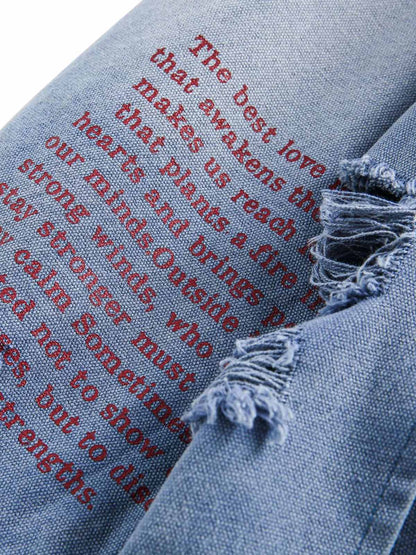 Ripped Graffiti Washed Zip Up Denim Jacket 