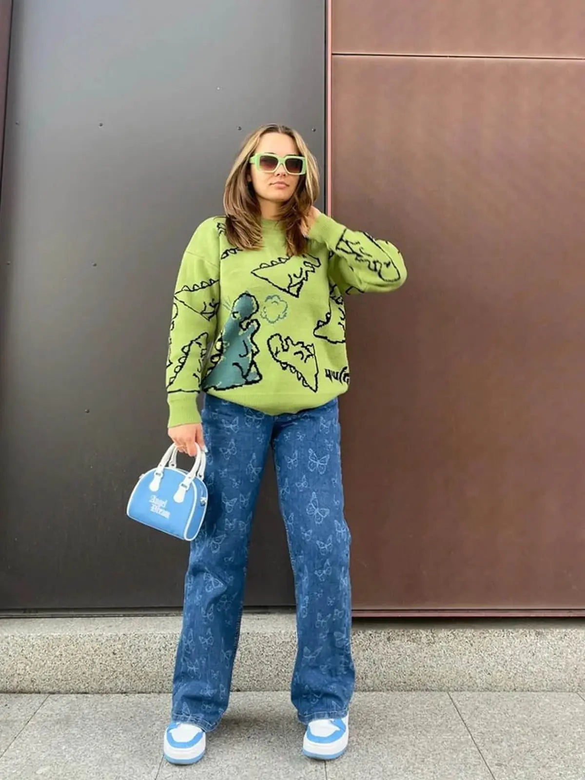 Thesupermade Cartoon Dinosaur Printed Sweater - 1004 