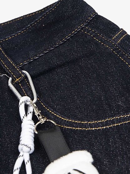 Fun Letter Pocket Barrel Jeans 