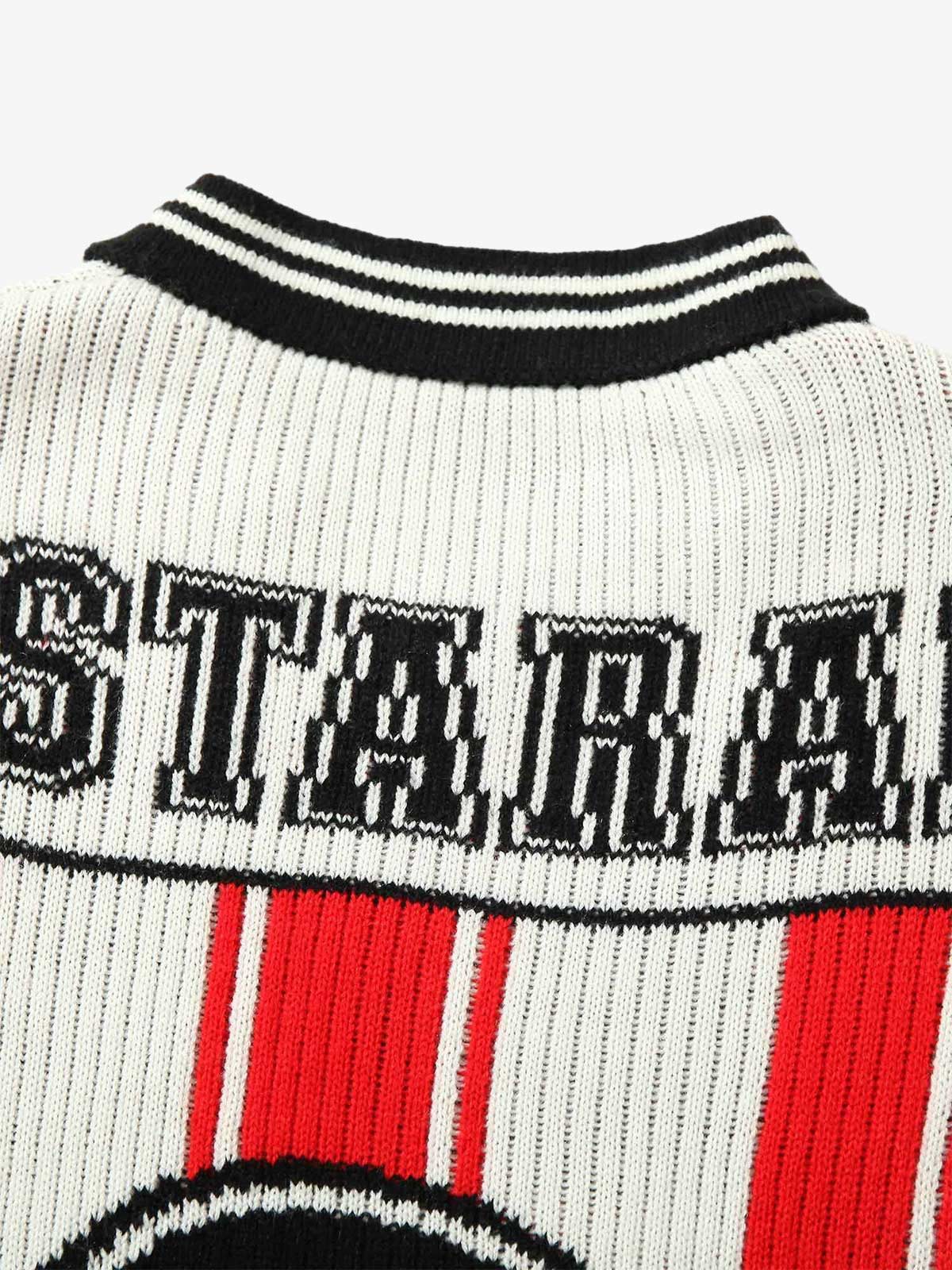 Thesupermade Vintage Striped Baseball Short-sleeved Knit Sweater - 2249 