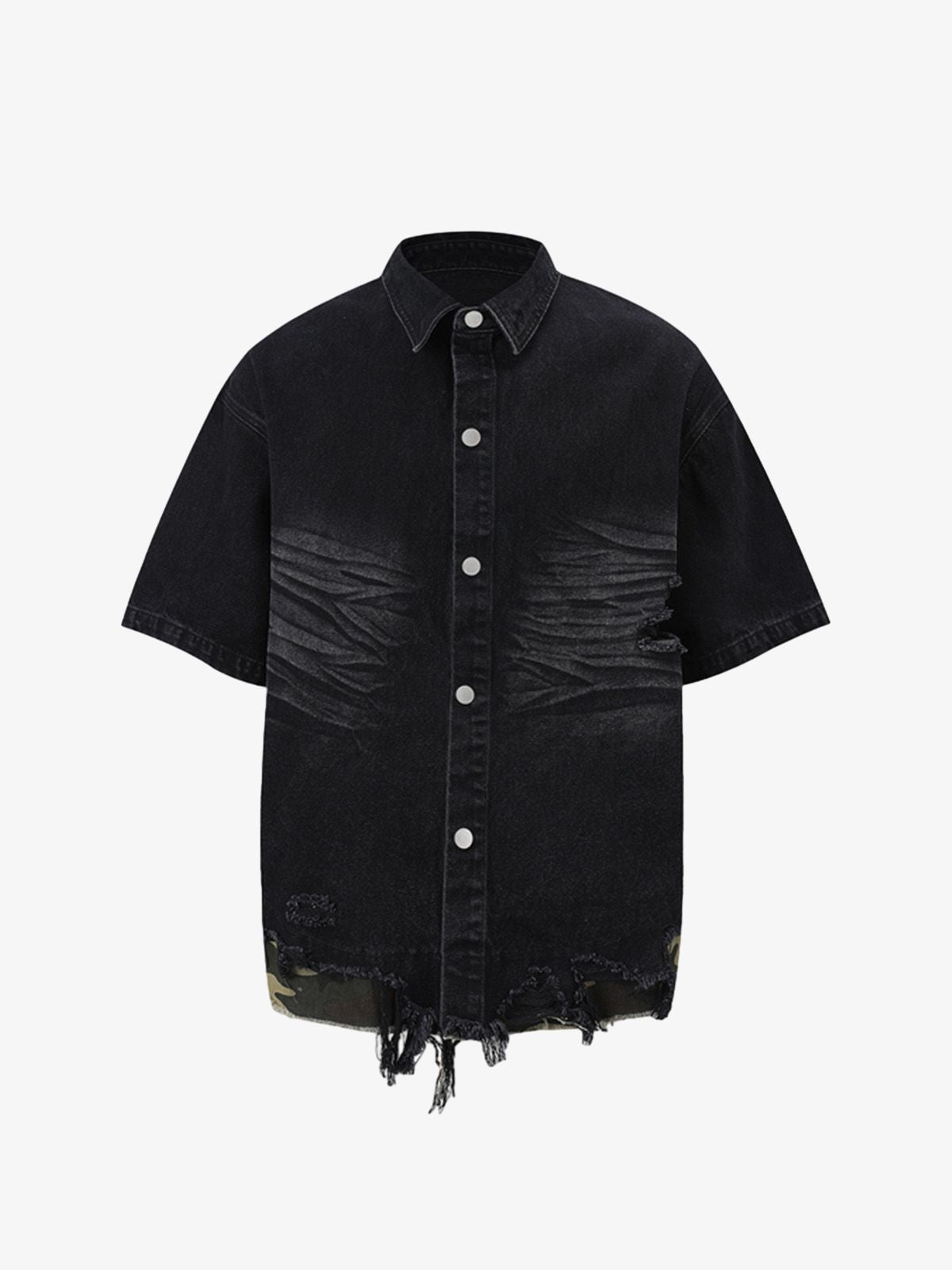 Thesupermade Patchwork Camouflage Ripped Shirt Jorts Denim Suit 