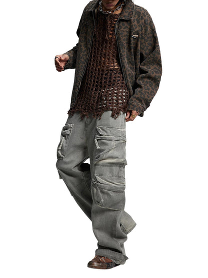 Vintage Washed Cheetah Denim Jacket 