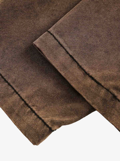 Distressed Washed Rivet Hooded Denim Sweatshirt 