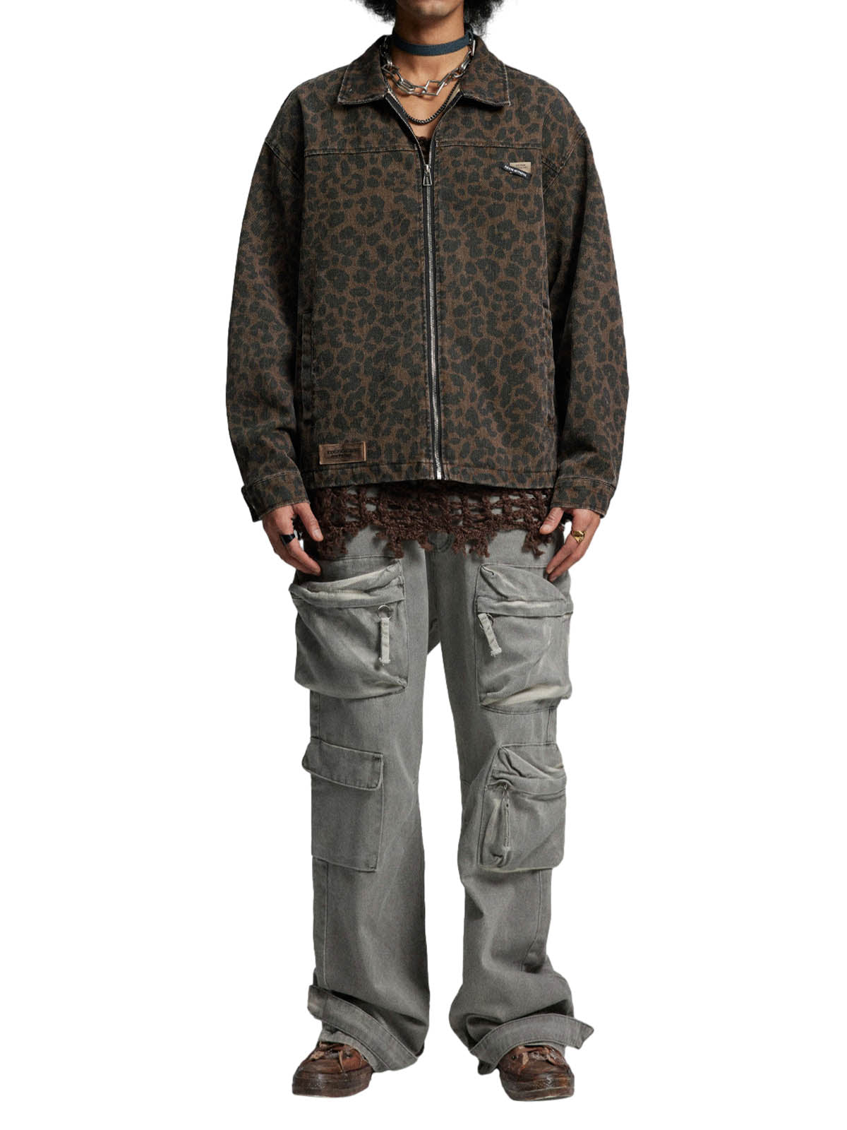 Vintage Washed Cheetah Denim Jacket 