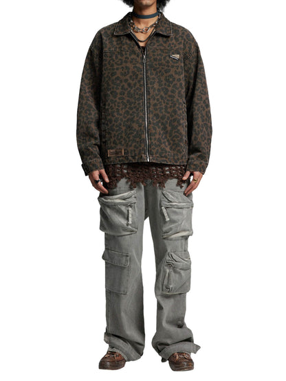 Vintage Washed Cheetah Denim Jacket 