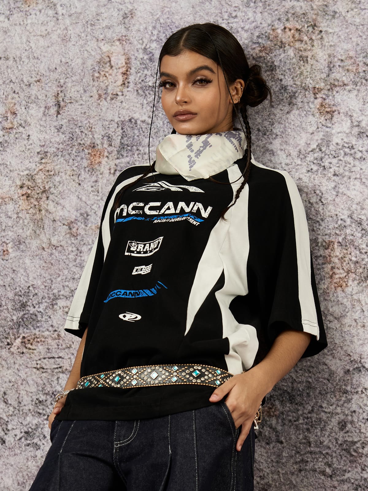 Contrast Color Motorcycle Print T-shirt - 2325 